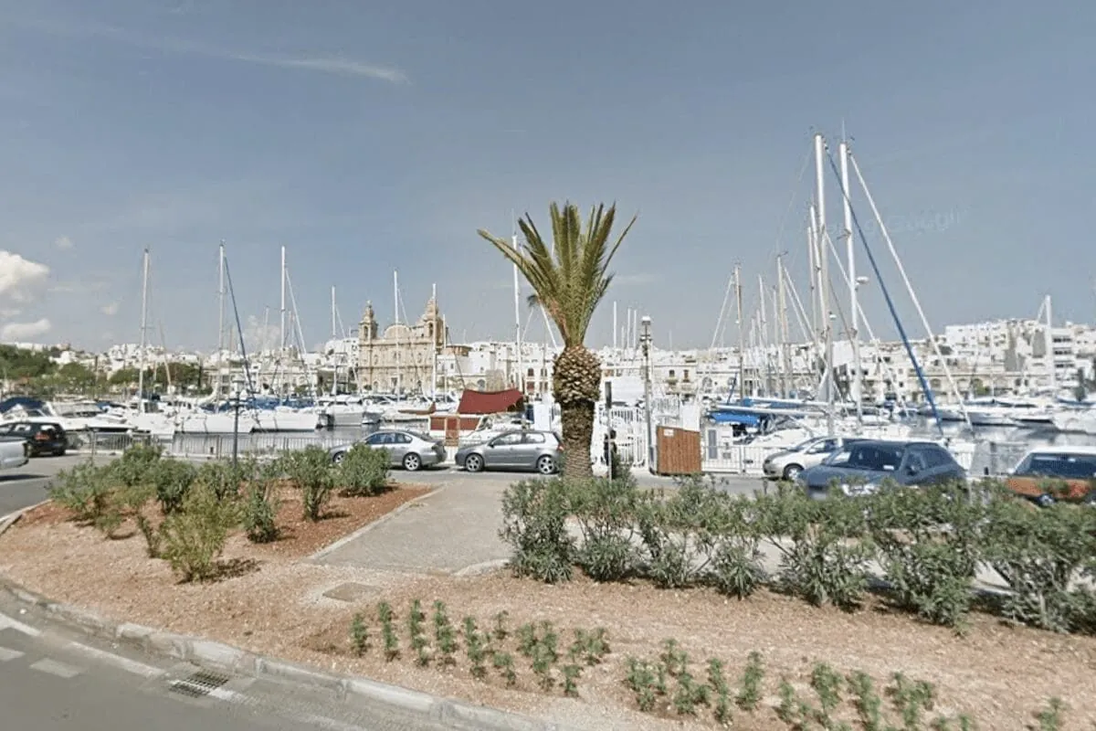 Boats parked in a marina yard in Malta