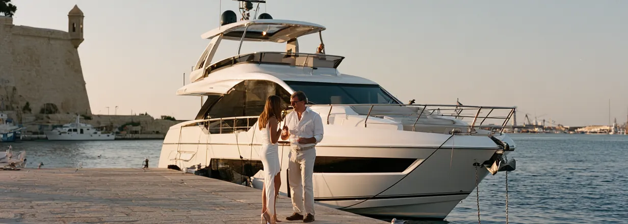A motor yacht alongside the quay below the bastions