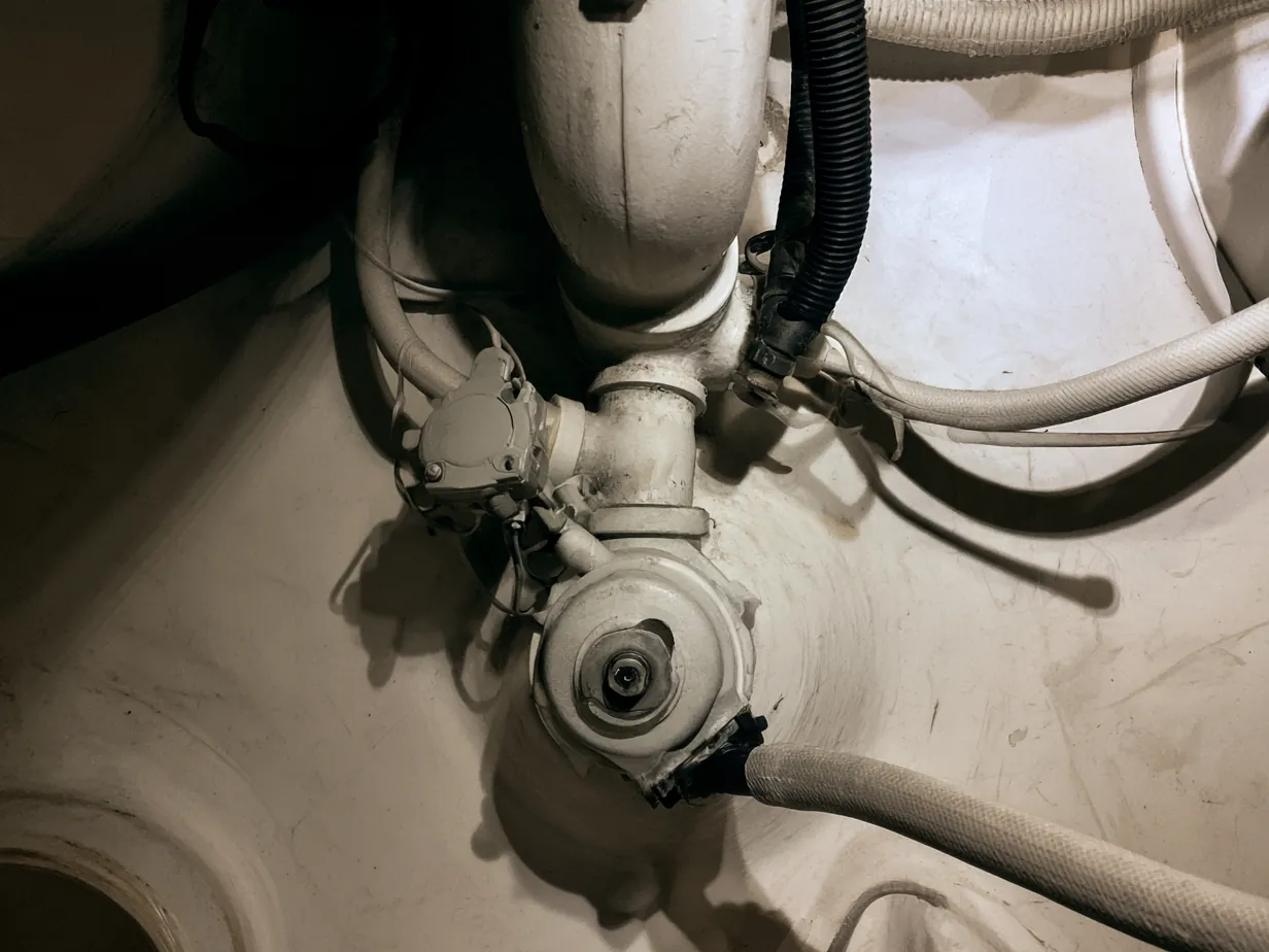 Example frame: a dry white bilge with the pump and float switch
